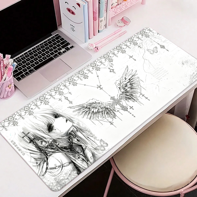 Gaming Keyboard And Mouse Pad - Skórzana podkładka pod mysz czarno-biała Anime